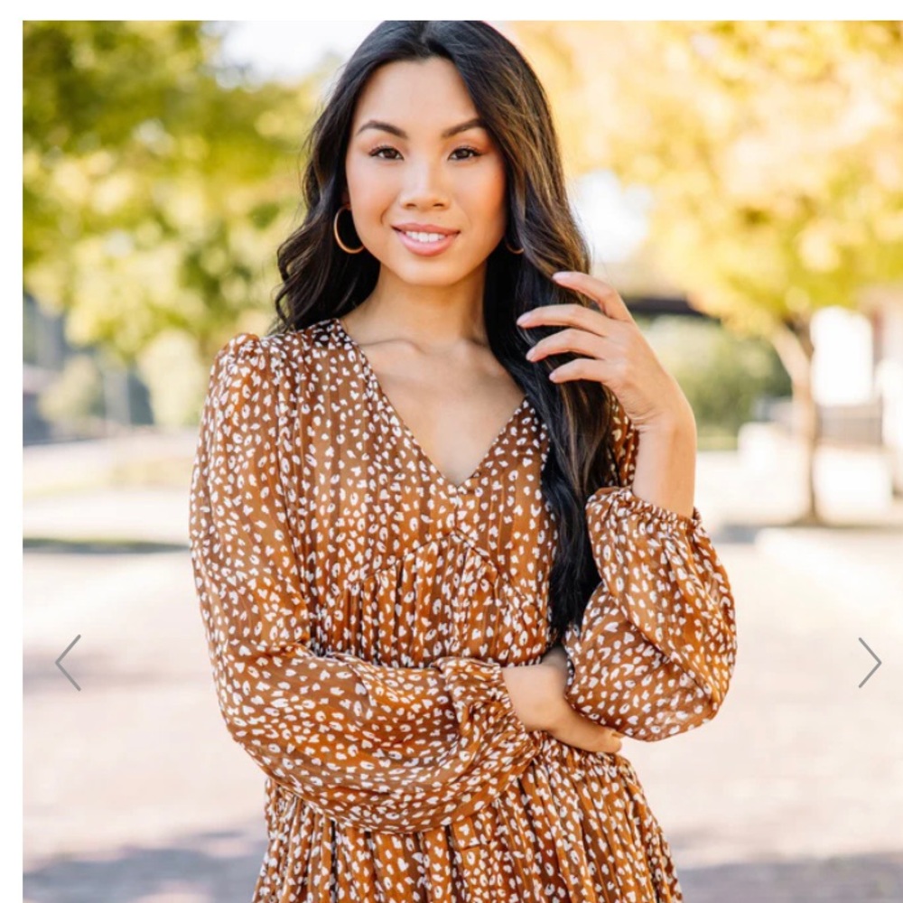 Umgee Large Bronze Brown Spotted Dress with very slim line gold accent.